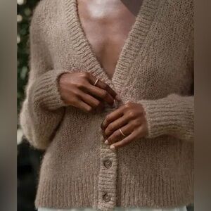 Jenni Kayne Mohair Boyfriend Cardigan Light Brown Size Small